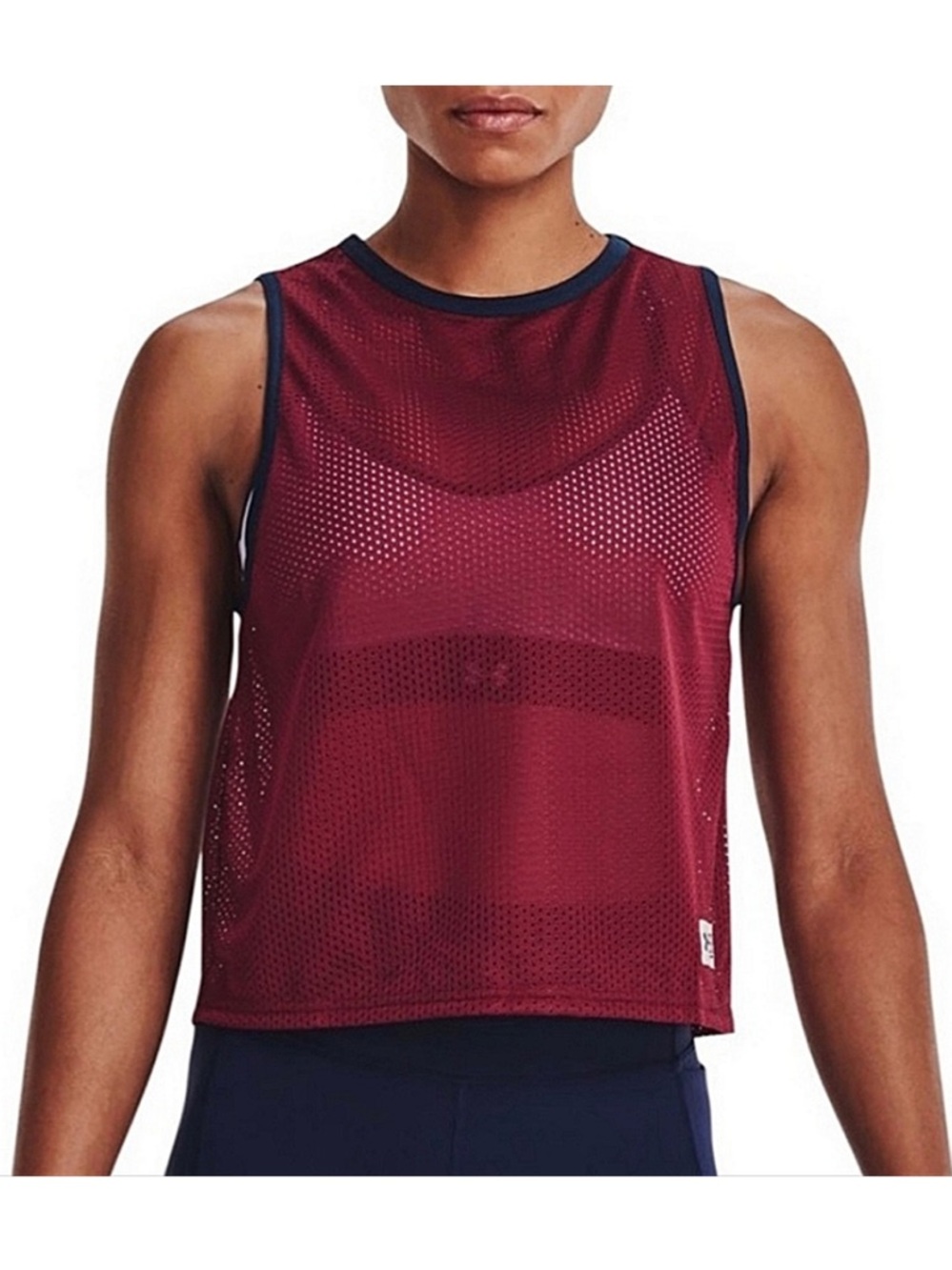 Under Armour UA Playback Retro Burgundy Mesh Athletic Tank with Navy Trim Sz. M